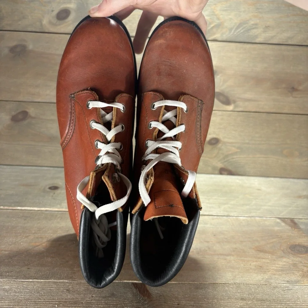 vintage red wing mens size 8 shoes brown leather oxblood soft toe work boots